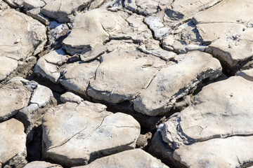 Dry cracked mud texture forming interesting patterns under sunlight
