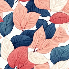 Seamless Pattern floral Leafy Trendy, Colorful Leaf Pattern with Varied Shapes and Textures on White Background