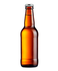 Amber beer bottle on black background