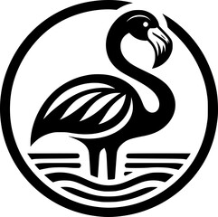 Naklejka premium Minimalist black and white flamingo icon with clean lines. No shading. Ideal for logos, stickers, or digital use. Modern, simple, and scalable.