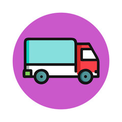 delivery truck icon on a purple circular background, representing transport and logistics