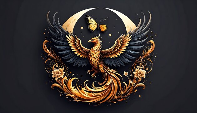 Golden Phoenix in ornate circle