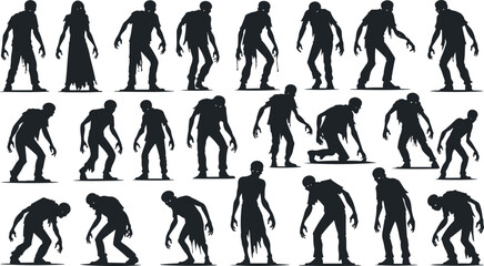 Zombie Silhouette Vector Set &ndash; Undead Horror Illustration Collection for Halloween and Apocalypse Themes