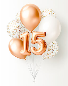Elegant celebration with rose gold balloons marking 15 years