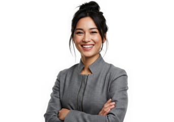 Smiling woman with arms crossed portrait on transparent background