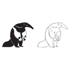 An Anteater Art Duo - Forest Essence - Light Frame - Anteater silhouette - Anteater lineart - Anteater vector - vector set of Anteater

