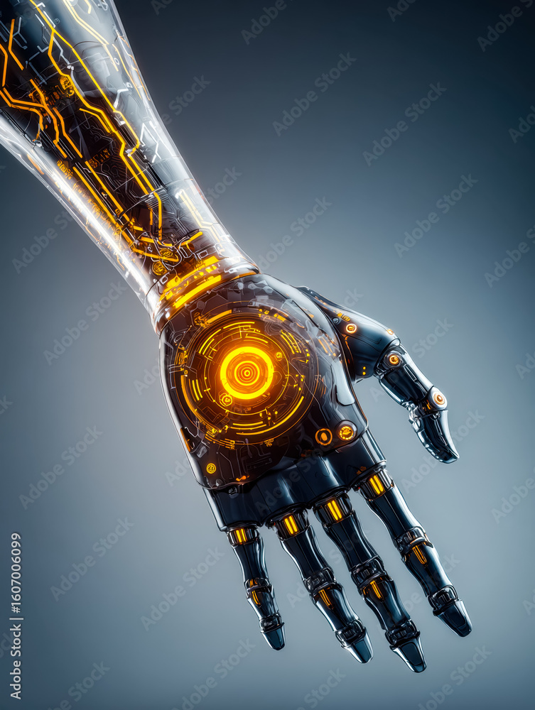 Aufkleber futuristic robotic hand with glowing circuit design and advanced technology elements