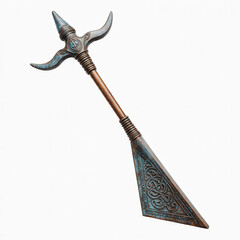 Ancient Ceremonial Weapon: A close-up view of an ancient ceremonial weapon, showcasing intricate details and craftsmanship with a cultural aesthetic