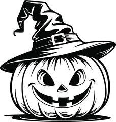 Black Outline Pumpkin Vector Illustration – Minimal Halloween Line Art Design