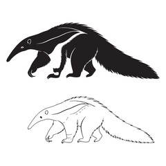 Anteater Illustration Assets - Powerful Digging - Long Tongue - Anteater silhouette - Anteater lineart - Anteater vector - silhouette & lineart of Anteater


