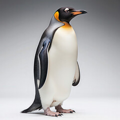 Regal King Penguin Portrait: A majestic king penguin stands tall, showcasing its striking plumage against a clean backdrop, epitomizing elegance and grace.