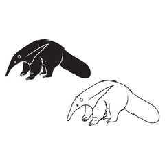 An Anteater Pair - Ground Forager - Small Eyes - Anteater silhouette - Anteater lineart - Anteater vector - vector set of Anteater

