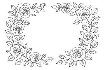 Elegant black and white rose garland border design for decorative use