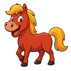 Funny cartoon red horse with golden mane and tail isolated on white background.