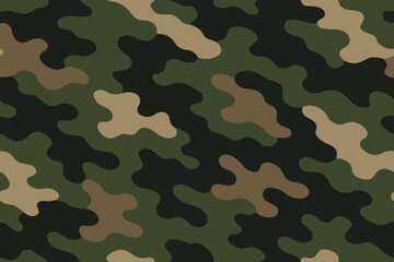 Abstract camouflage pattern in green brown and beige organic shapes