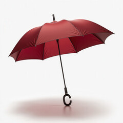 Crimson Umbrella: An open red umbrella on a neutral backdrop, poised as a symbol of protection from the elements, with its curved handle adding a unique touch.