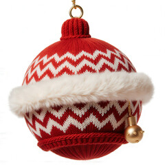 Festive Ornament: A close-up shot of a beautifully crafted red and white patterned Christmas ornament, adorned with a touch of elegance.