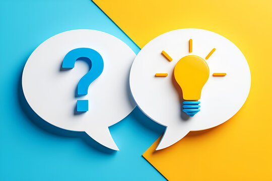 Question mark and light bulb conversation idea