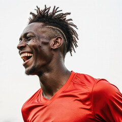 Joyful Athlete in Action: A vibrant portrait captures a smiling sportsman, showcasing an energetic moment of jubilation and genuine happiness.