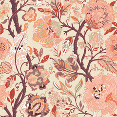 Ornate Floral Branch Seamless Pattern