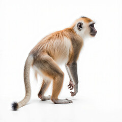 Monkey Posing: A captivating portrait of a monkey captured in a studio setting. The animal, exhibits a serene gaze, against a clear backdrop, highlighting the details of its fur and facial features. 