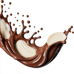 Chocolate Splash: An artistic presentation of cascading chocolate and white chocolate elements, offering a visually appealing image of the perfect dessert indulgence.
