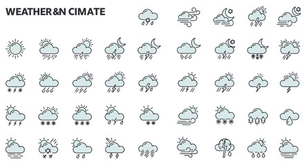 Weather and Climate Icon Set Vector Illustrations for Forecast and Atmospheric Conditions