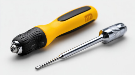 Hex key and screwdriver isolated on white background, tools for assembly 