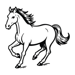 Obraz premium Running Horse Black and White Line Art Graphic