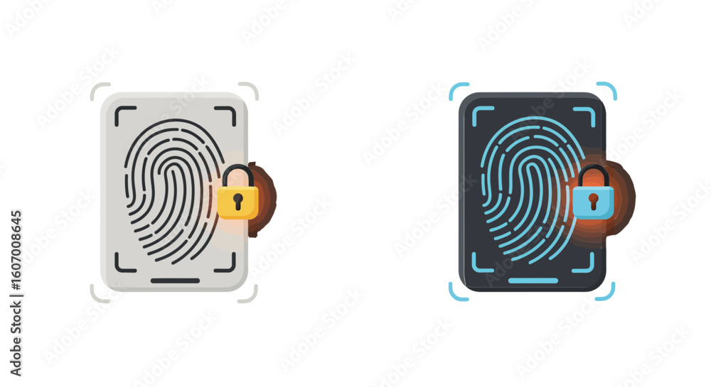 Poster biometric security fingerprint scan with lock icon represents digital identity verification and acce