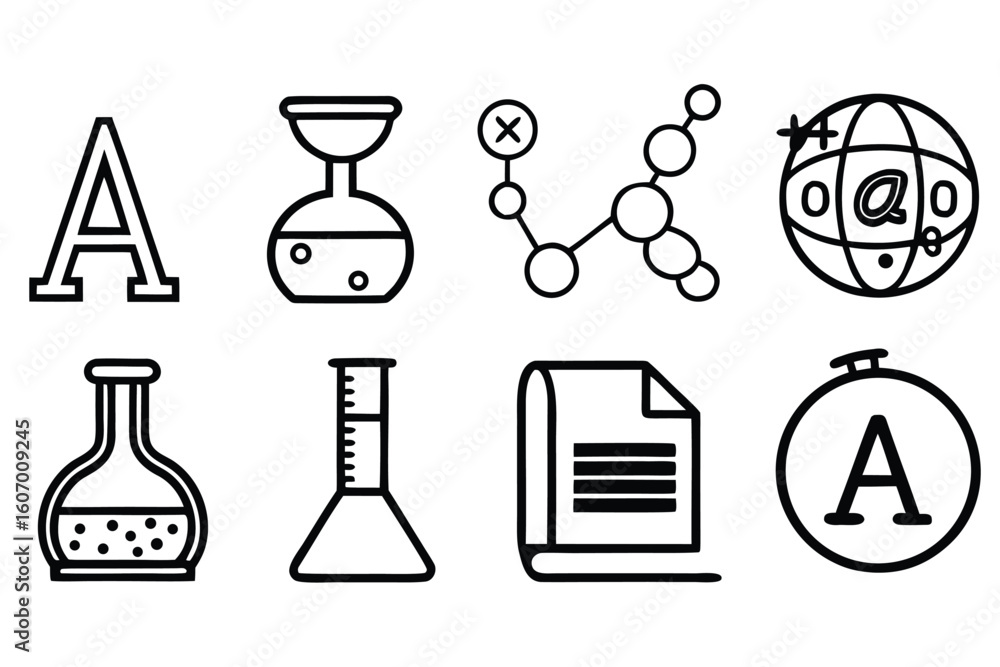 Poster vector illustration with six distinct elements in cmyk color model and simple fonts