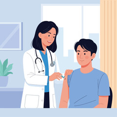Fototapeta premium Doctor administering an injection to a patient in a home setting.