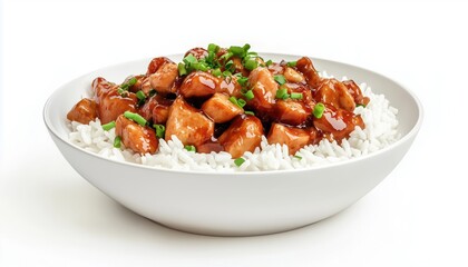 Traditional Japanese Dish: Chicken Teriyaki With Rice - A Close-Up Side View Of A Delectable Culinary Delight.