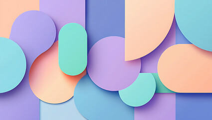 Pastel Geometric Abstract with Overlapping Shapes A Modern Design Featuring Circles Rectangles and Rounded Rectangles in Soft Muted Colors with Subtle Shadows and a Clean
