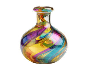 Colorful, swirling glass flask
