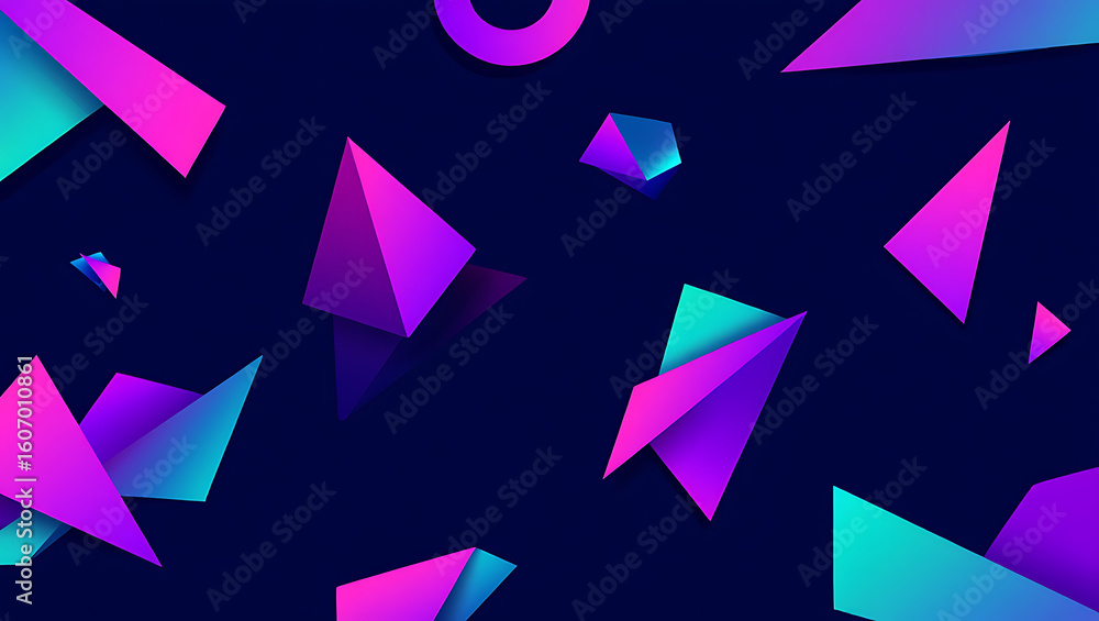 Poster abstract geometric pattern with vibrant gradients a seamless design featuring 3d shapes in purple pi