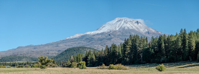 Mount Shasta in northern California with blue sky