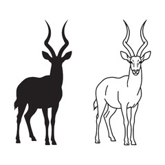 The Antelope Outline Pair - Leaping Skill - Quick Reflexes - Antelope silhouette - Antelope lineart - Antelope vector - silhouette & lineart of Antelope

