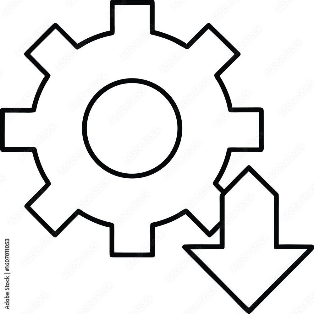Poster clean line art icon of a download arrow merging with another element isolated on transparent backgro
