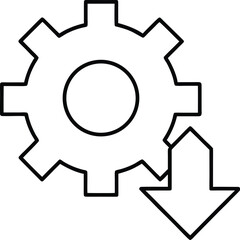 Clean line art icon of a download arrow merging with another element isolated on transparent background