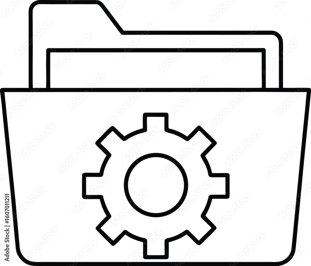 Poster clean line art icon of a folder with a gear symbol isolated on transparent background