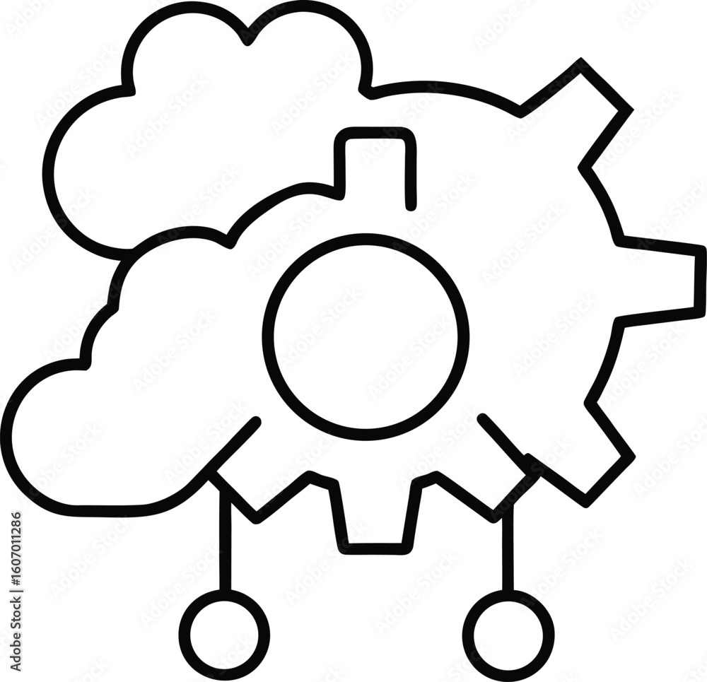 Aufkleber clean line art icon of a gear connected with a cloud isolated on transparent background
