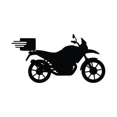 Fototapeta premium Silhouette of a motorcycle with a delivery box and motion blur