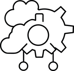 Clean line art icon of a gear connected with a cloud isolated on transparent background