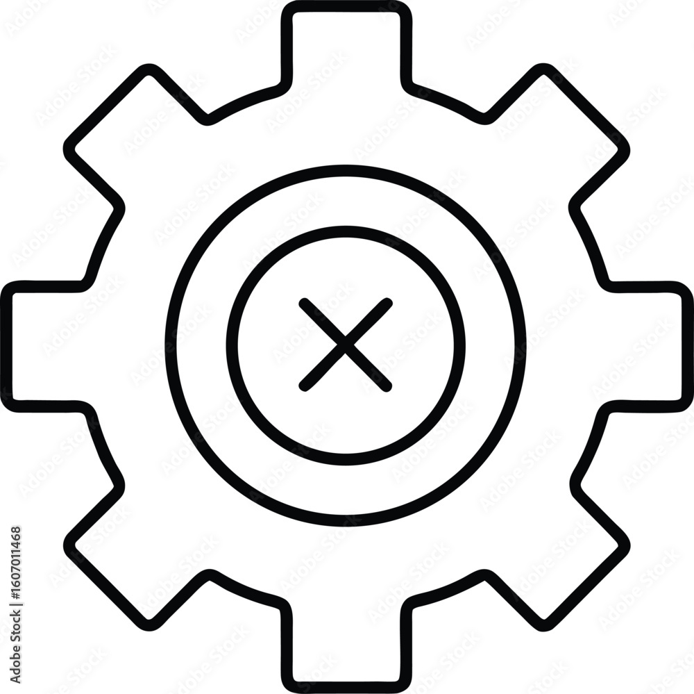 Poster clean line art icon of a gear with a bluetooth symbol isolated on transparent background
