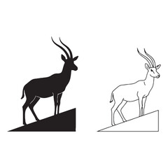 Antelope Illustration Assets - Agile Mover - Curved Horns - Antelope silhouette - Antelope lineart - Antelope vector - silhouette & lineart of Antelope

