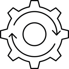 Clean line art icon of a rotating gear isolated on transparent background