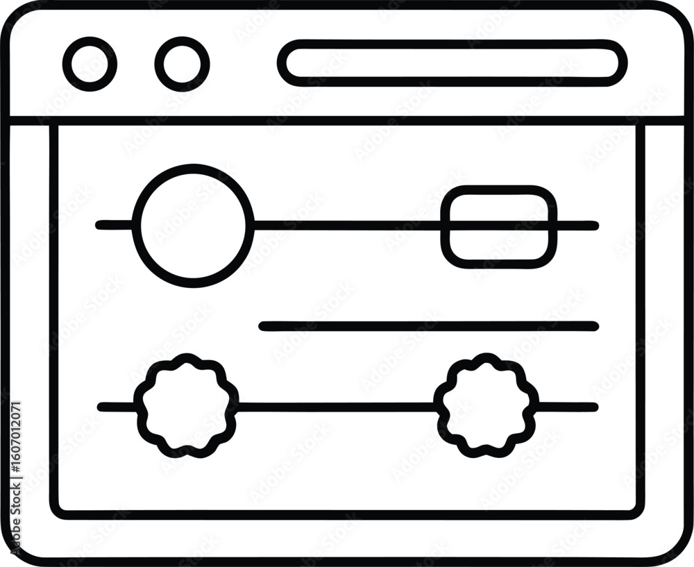 Poster clean line art icon of a settings window with sliders isolated on transparent background