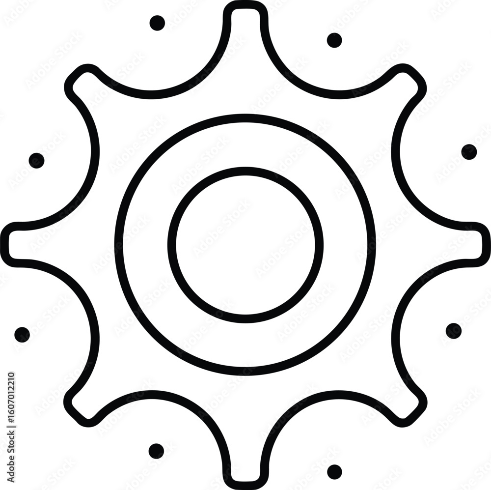 Poster clean line art icon of a spinning gear with loading indicator isolated on transparent background