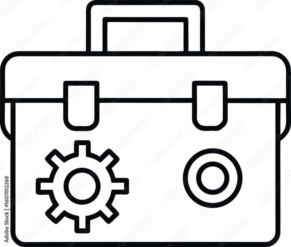 Poster clean line art icon of a toolbox with small gears isolated on transparent background